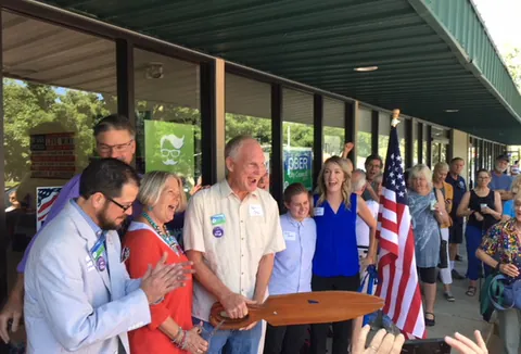 Randall Stone speaking and presenting an award at a Stonewall Alliance Chico event circa May 2015
