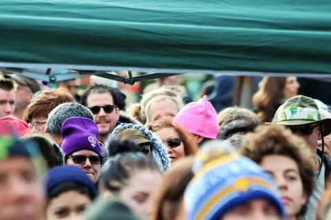 Photo: Jodi Rives Crowd at the first Women’s March in Chico, with pink hats visible