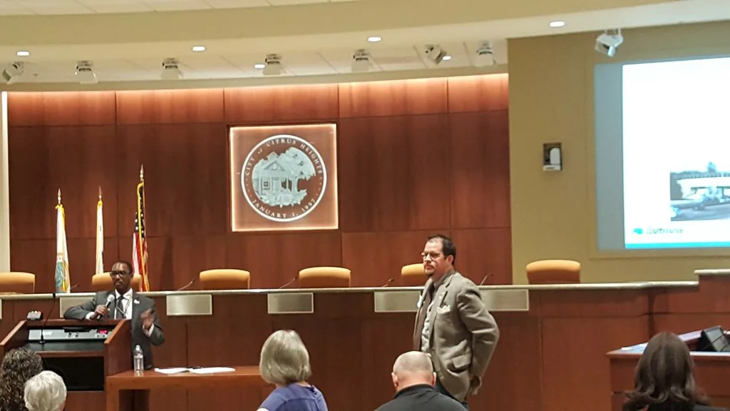 Randall Stone speaking in the Citrus Heights City Council chambers while representing Chico and the League of California Cities Sacramento Valley Division
