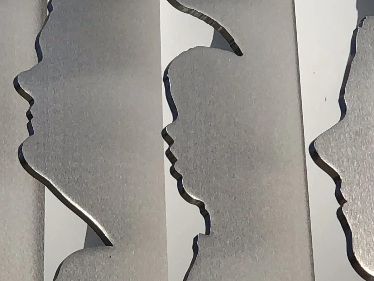 Rhys Stone’s profile in the Facewall public art installation on Chico State’s Second Street facade