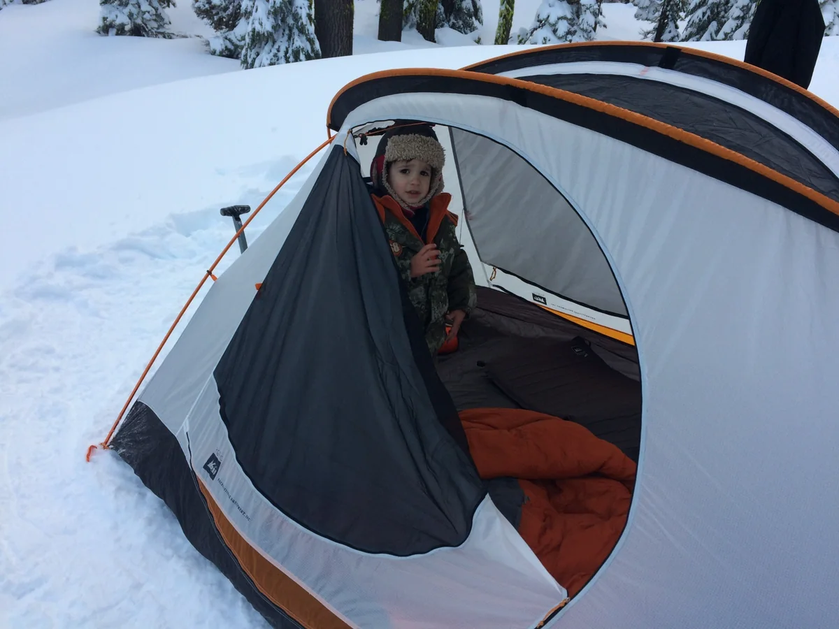 Rhys Stone on his first snow-camping trip