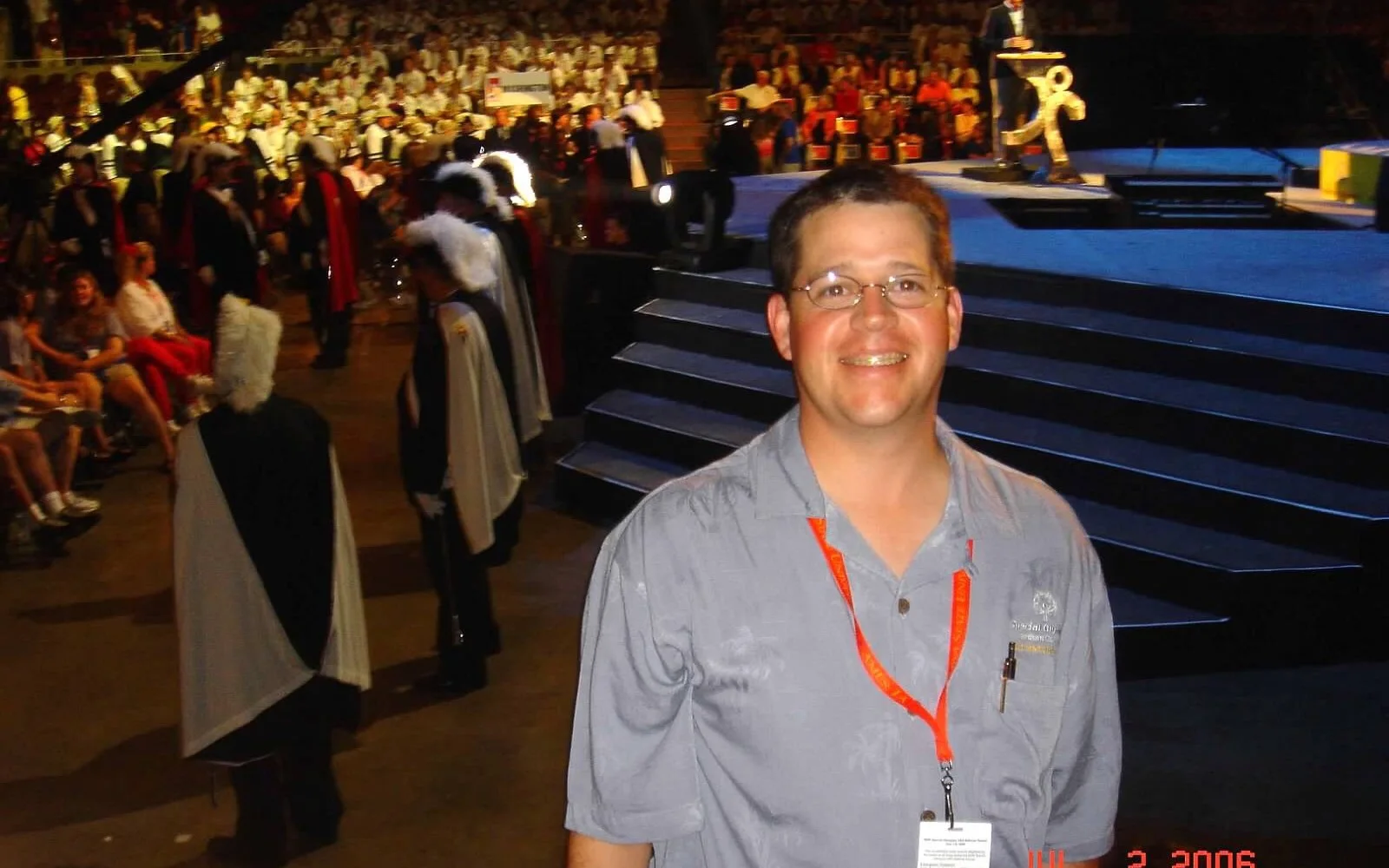 Randall Stone in Northern California delegation coach uniform at the 2006 Special Olympics USA National Games opening ceremonies at Iowa State University